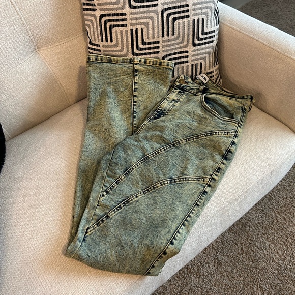 Fashion Nova Green Flare Wide Leg Jeans - Picture 1 of 3
